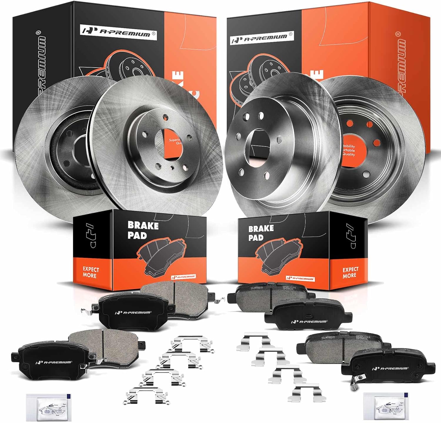 A-Premium Front Vented & Rear Solid Disc Brake Rotors + Ceramic Pads Kit Compatible with Select Nissan Models - Altima 2004-2008, Maxima 2006, 12-PC Set