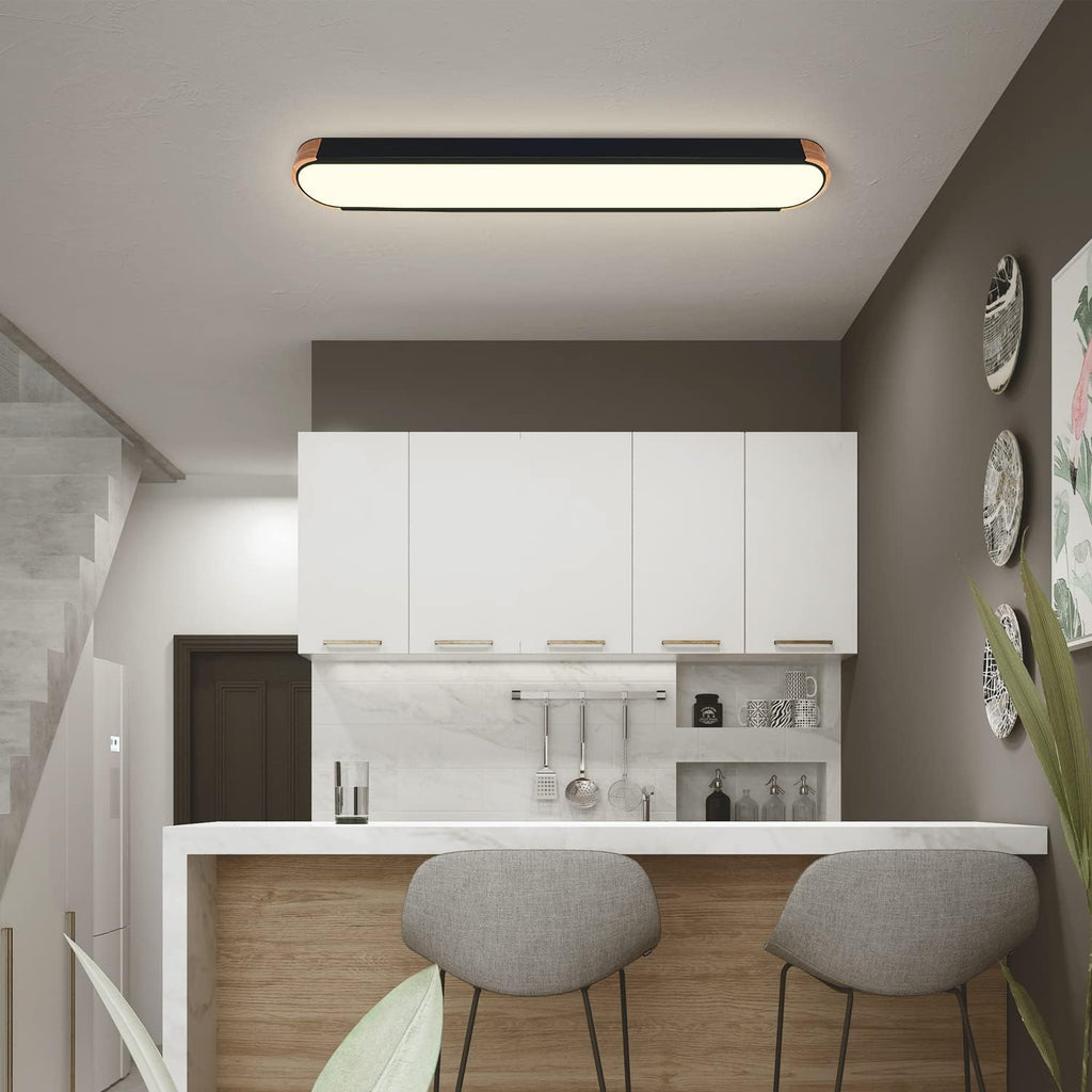 EDISLIVE Dimmable LED Ceiling Light with Remote Control 37.4in 3000K-6000K Minimalist Modern Wood Flush Mount Ceiling Light Low Profile Light Fixture Black