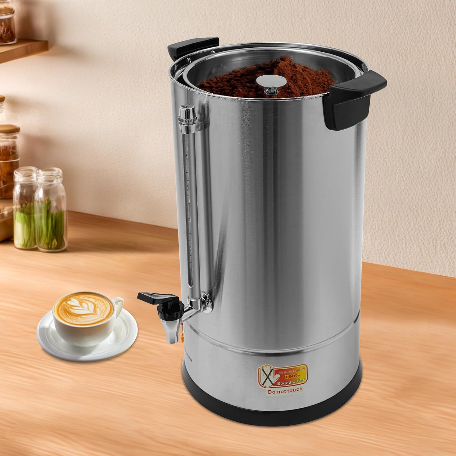 Commercial Coffee Urn, 120-Cup Electric Coffee Maker 4Gal Large Capacity Hot Water Dispenser Double Wall Stainless Steel Coffee Machine for Catering Business Party