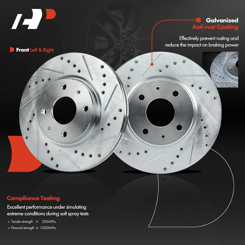 A-Premium 10.83 inch (275mm) Front Drilled and Slotted Disc Brake Rotors + Ceramic Pads Kit Compatible with Select Ford Model - Focus 2008 2009 2010 2011, 2.0L 2.5L, 6-PC Set