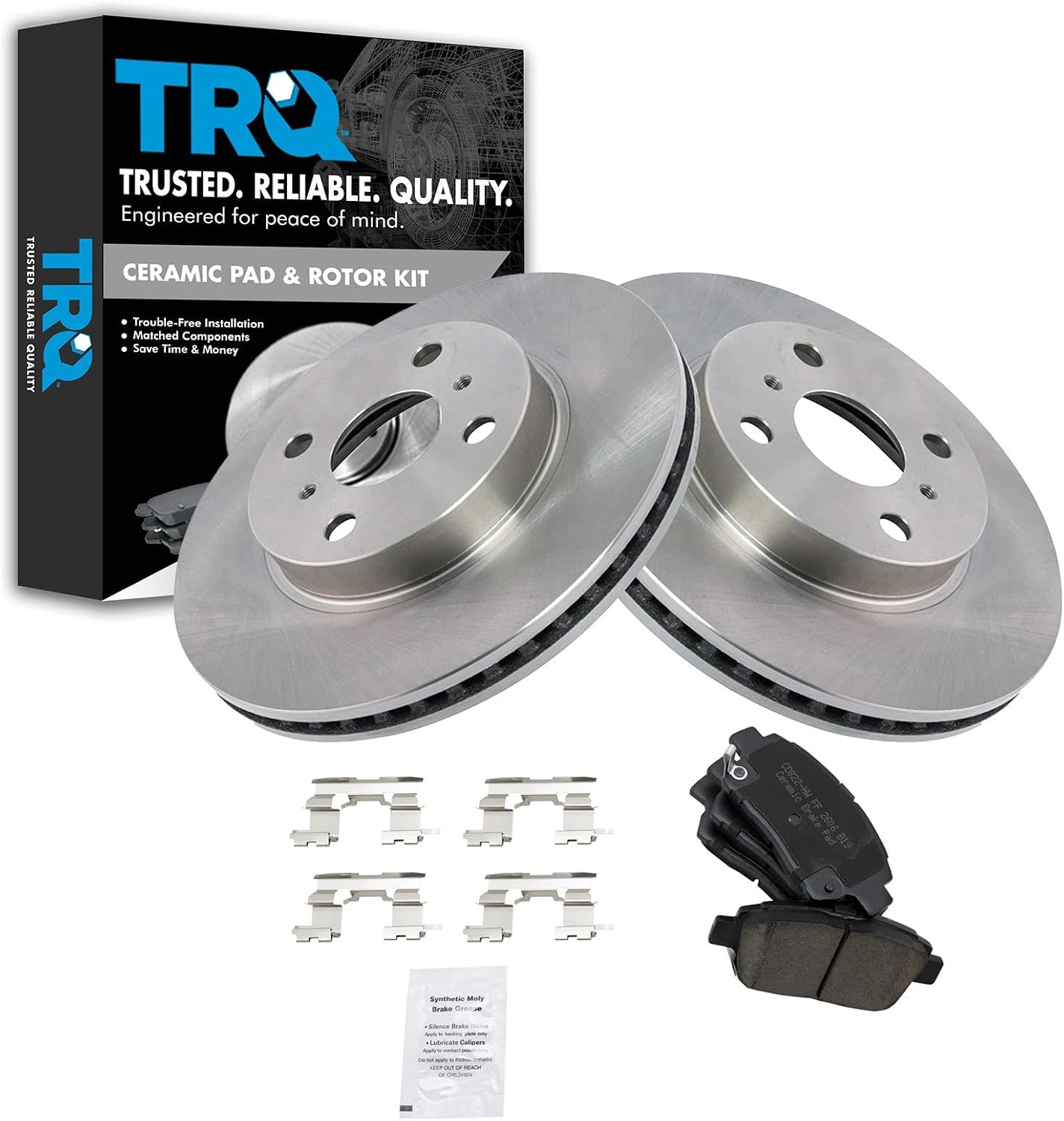 TRQ Front Brake Pad and Rotor Set Ceramic Vented Rotors Compatible with 2013 Scion iQ