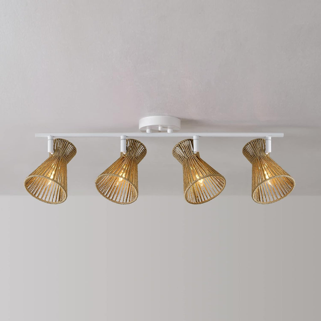 Globe Electric 64000050 28' 4-Light Track Lighting, Matte White, Natural Twine Shades, Ceiling Light, Pivot Shade, Kitchen Lights, 4 Bulb Track-Light
