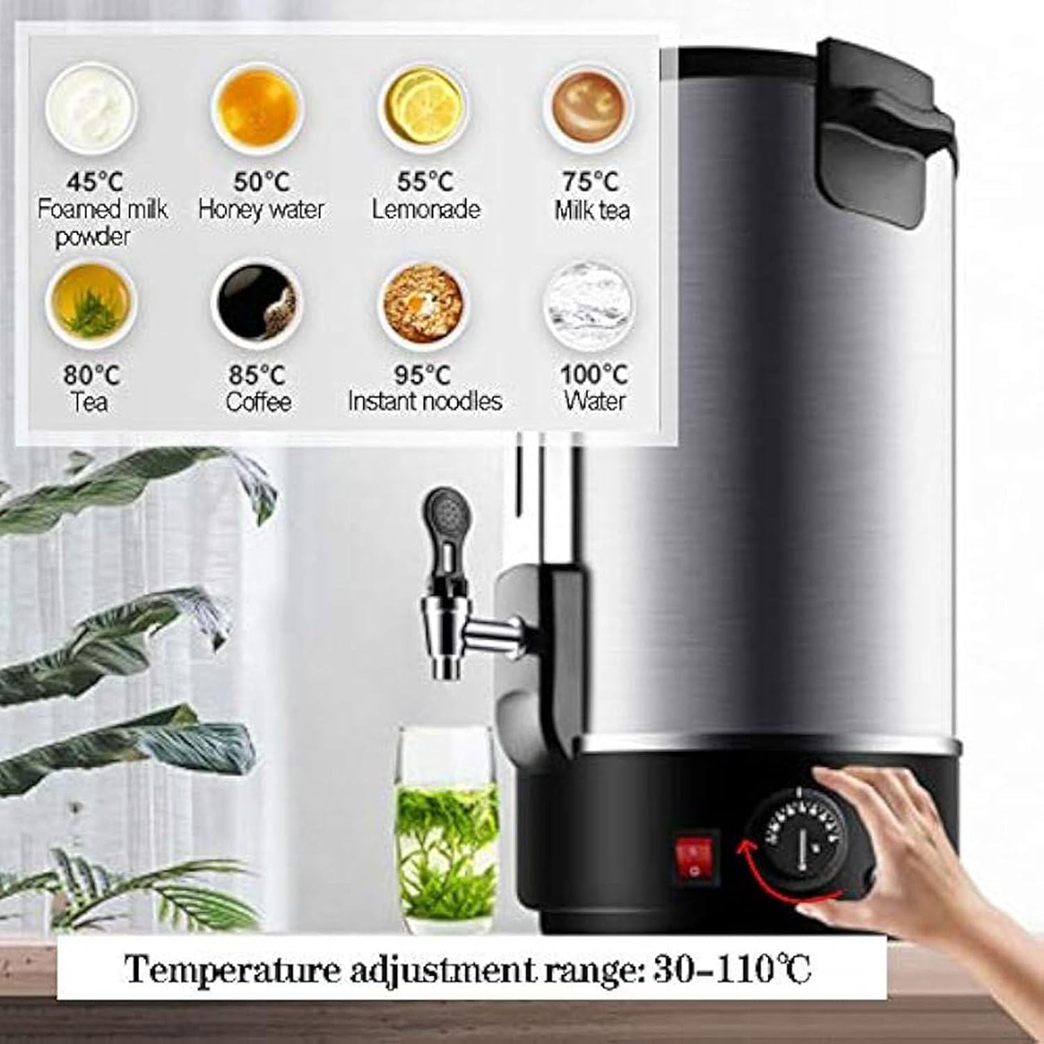 Stainless Steel Commercial Hot Water Urn Dispenser, Double Wall Stainless Steel Insulation Bucket Milk Tea Shop, for Party Chocolate Beverage(35L)