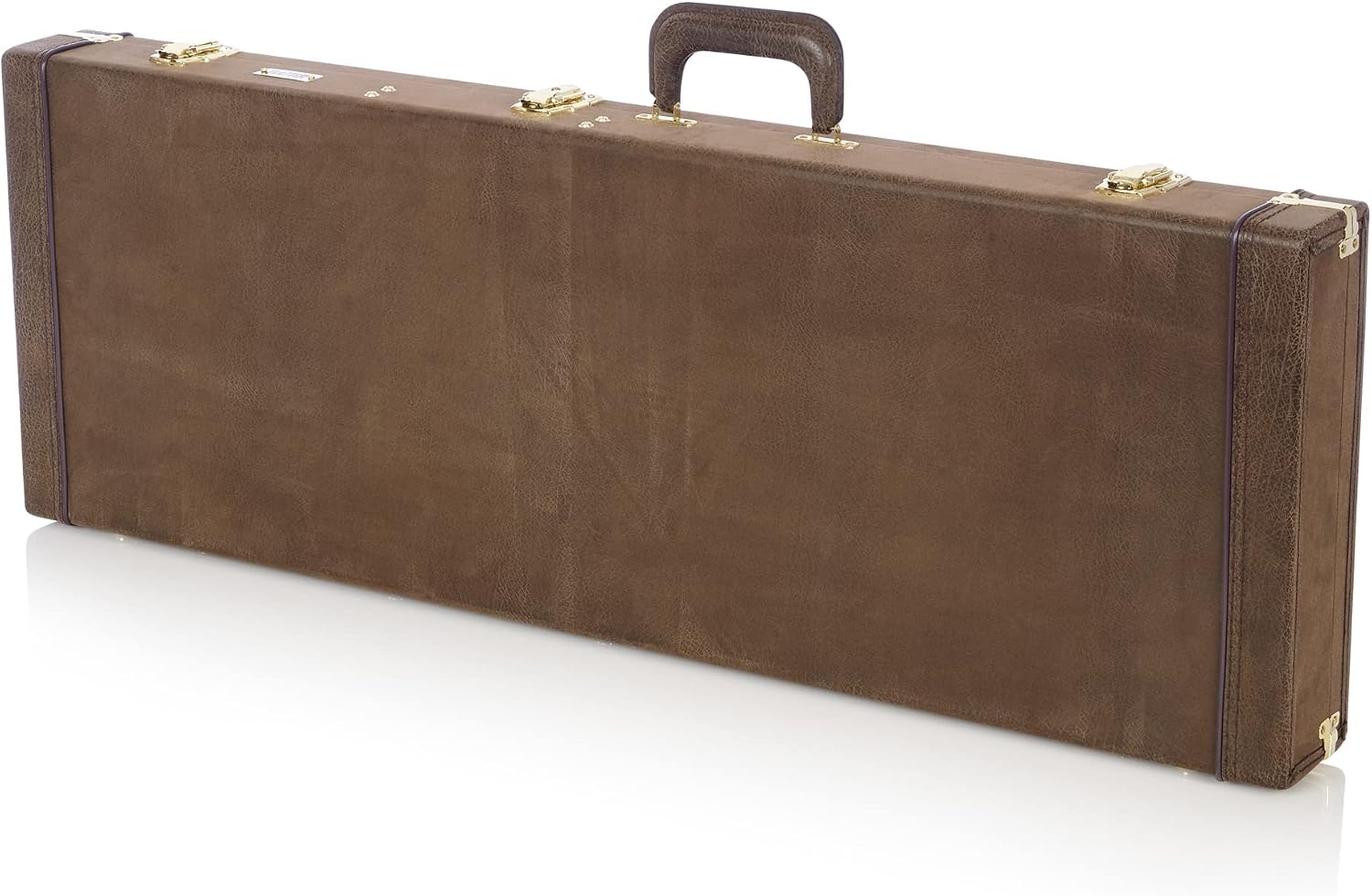 Gator GW-ELECT-VIN Deluxe Wood Case for Double-Cutaway Electric Guitars - Vintage Brown Bundle with Picks, Strap, Instrument Cable, and Austin Bazaar Polishing Cloth