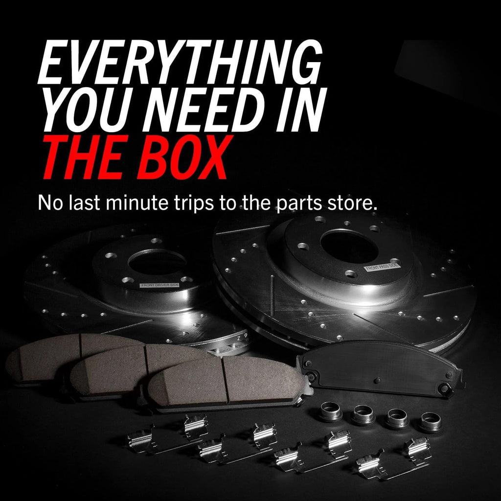 PowerStop Rear Brake Kit for Mercedes-Benz CLS550 2012-18 | Mercedes-Benz E550 2010-14 - Drilled and Slotted Disc Rotors with Carbon-Fiber Ceramic Brake Pads Replacement, K6881