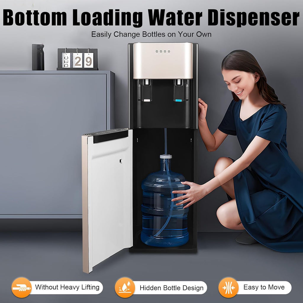 LOYALHEARTDY 5 Gallon Bottom Loading Water Dispenser, Water Machine with Stainless Steel Liner, 35.4' Height Electric Water Cooler for Home,Office, Kitchen and Gym(Gold)