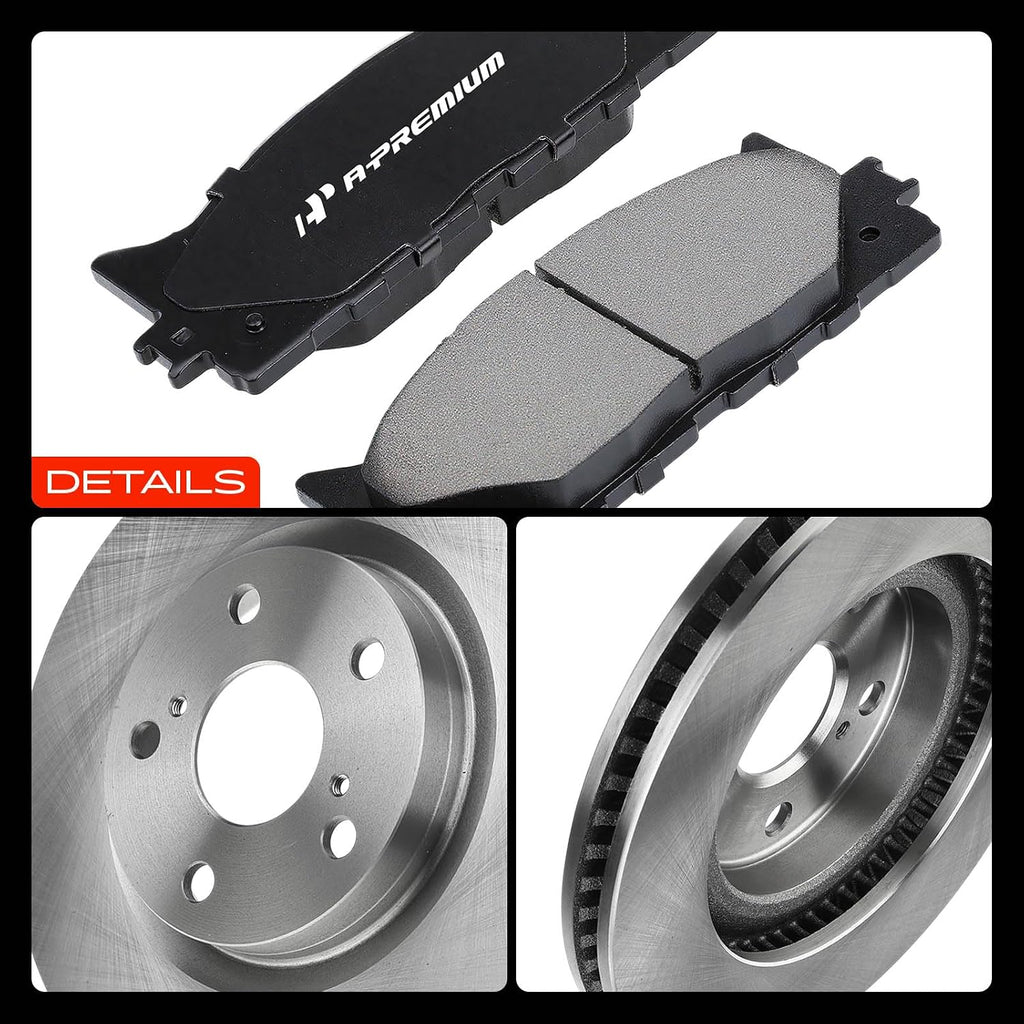 A-Premium 11.65 in (296 mm) Front Vented Disc Brake Rotors + Ceramic Pads Kit Compatible with Select Lexus & Toyota Models - Camry 2007-2017, Avalon 2008-2018, ES350 2007-2018, ES300h 2013-2018, 6 Pcs