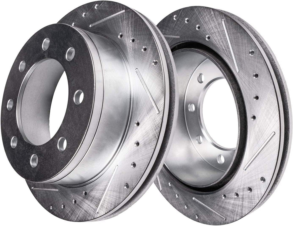 Detroit Axle - 4WD Front Drilled Brake Rotors Brake Pads + Right Brake Caliper Replacement for F-350 F-250 Super Duty - 5pc Set