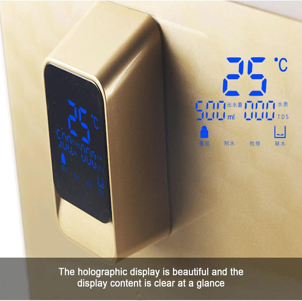 Wall-Mounted Mains Fed Unit Water Dispenser, Office Mini Hot Dispenser with Adjustable Temperature & Electronic Child Lock, LED Display, Anti-Dry Heating Protection(Gold)