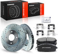 A-Premium 11.02 inch (280mm) Front Drilled and Slotted Disc Brake Rotors + Ceramic Pads Kit Compatible with Select Nissan Models - Sentra 2007-2012, Versa 2007-2012, Cube 2009-2014, 6-PC Set