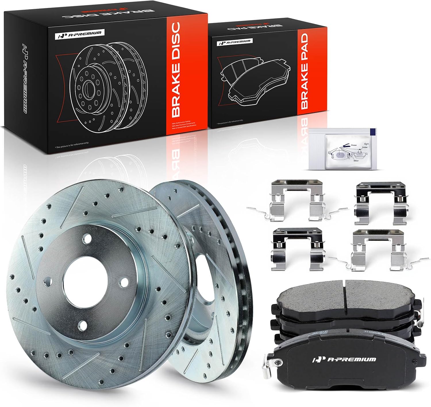A-Premium 11.02 inch (280mm) Front Drilled and Slotted Disc Brake Rotors + Ceramic Pads Kit Compatible with Select Nissan Models - Sentra 2007-2012, Versa 2007-2012, Cube 2009-2014, 6-PC Set
