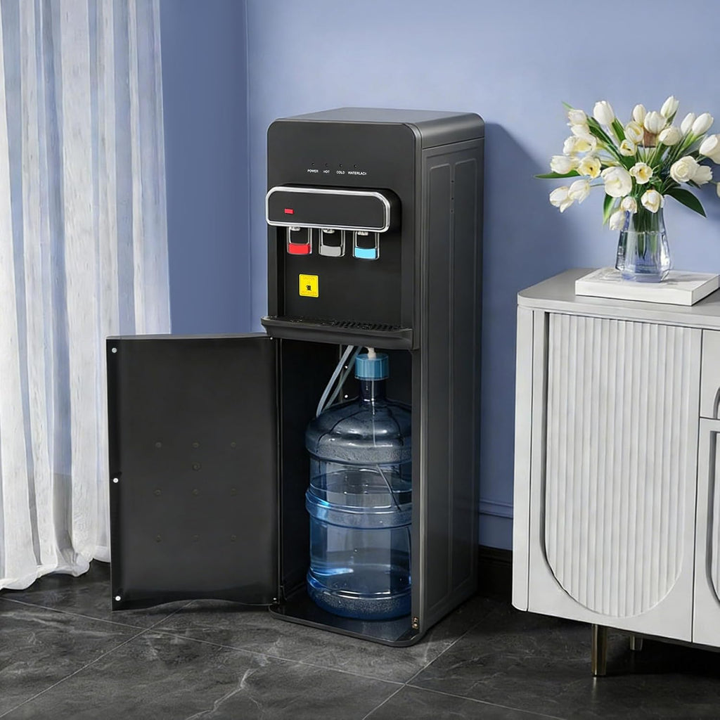 Bottom Loading Water Cooler Dispenser for 3 or 5 Gal Bottles Hot, Cold & Room Water 3 Temperature Settings Water Dispenser with Child Lock Cooling 50°F-59°F for Home Use (Black 2)