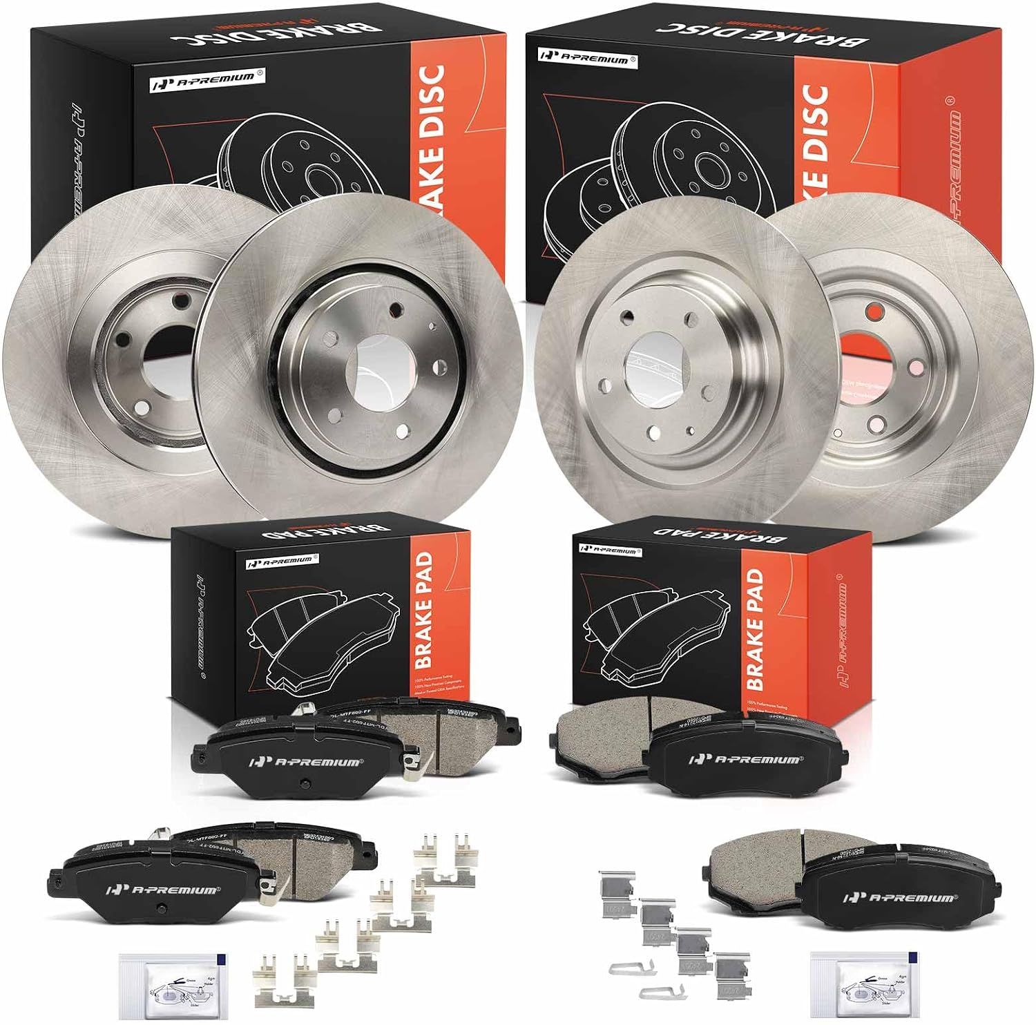 A-Premium Front Vented and Rear Solid Disc Brake Rotors + Ceramic Pads Kit Compatible with Select Mazda Models - CX9 2016-2021, 12-PC Set