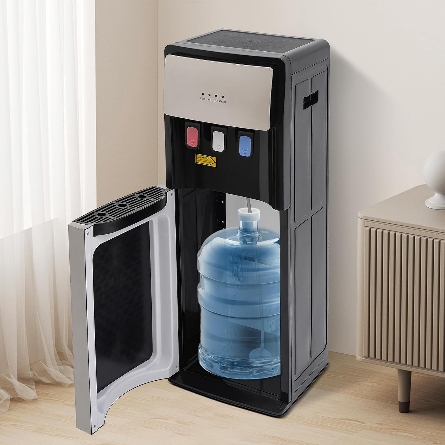 LYNICESHOP Bottom Loading Water Dispenser, Water Dispenser Bottom Loading Water Cooler for 5 Gal Bottles w/Indicator Lights, Hot & Cold Standing Water Dispenser for Home, Office (Silver Grey)