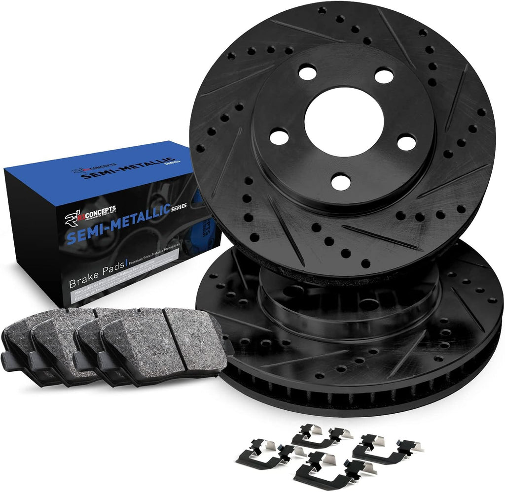 R1 Concepts Front Brake Kit Fits 2012-2022 Ford F-250, F-350| Semi Met Pads, Drilled Slotted Rotors| Hardware| 14.3' Front