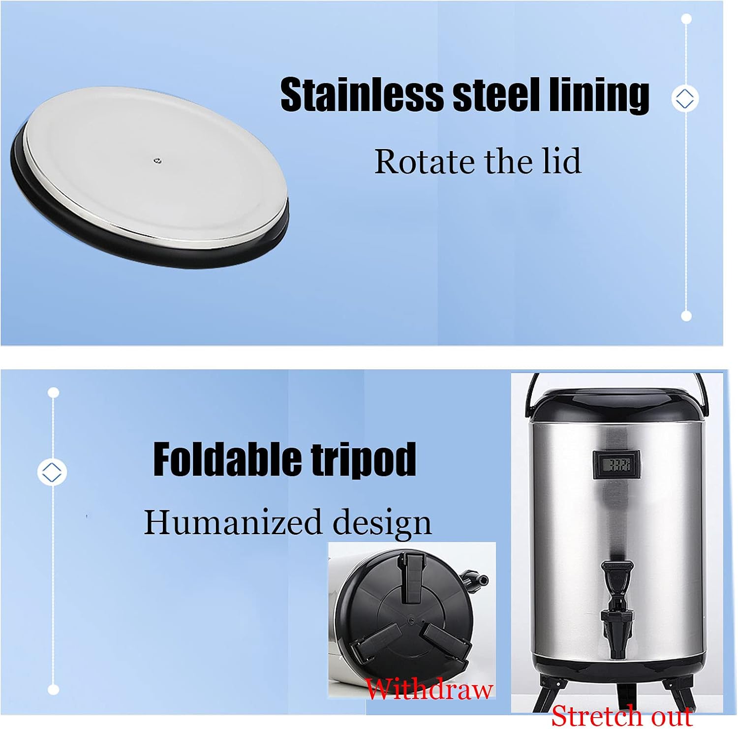Drink Dispenser Hot Water Dispenser with Tap and Stand, Commercial Thermal Beverage Dispenser for Home Party Buffe Hot Water Coffee Milk Juice Keep Warm for 6-8 Hours for Parties