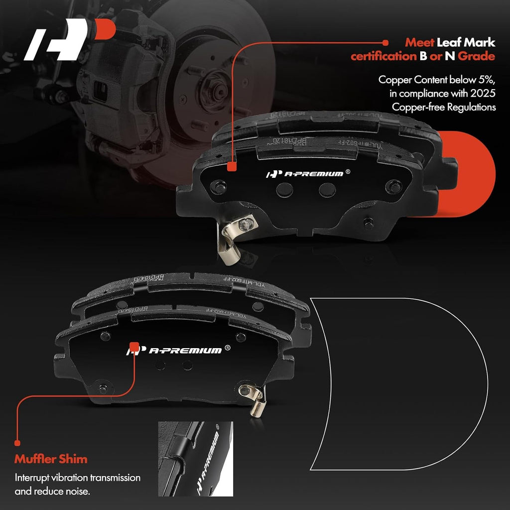 A-Premium Front and Rear Drilled and Slotted Disc Brake Rotors + Ceramic Pads Kit Compatible with Select Hyundai Models - Elantra 2017 2018 2019 2020, 12-PC Set
