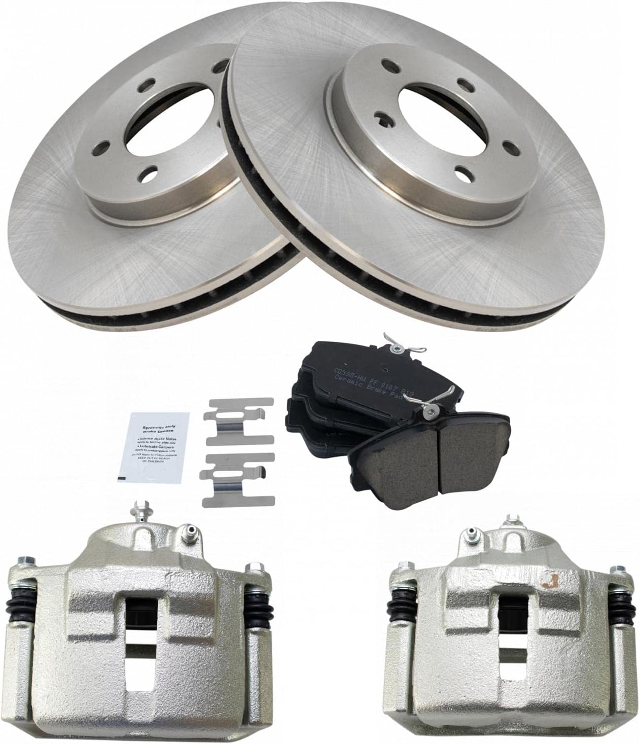 TRQ Front Brake Pad and Rotor Set Ceramic Rotors Calipers Compatible with 2001-2007 Ford Taurus 2001-2005 Mercury Sable 2002 Lincoln Continental