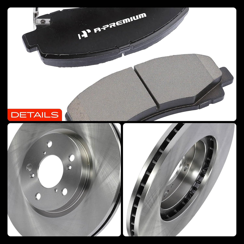 A-Premium 12.59 inch (319.7mm) Front Vented Disc Brake Rotors + Ceramic Pads Kit Compatible with Select Honda Model - Ridgeline 2006 2007 2008 2009 2010 2011, V6 3.5L, 6-PC Set