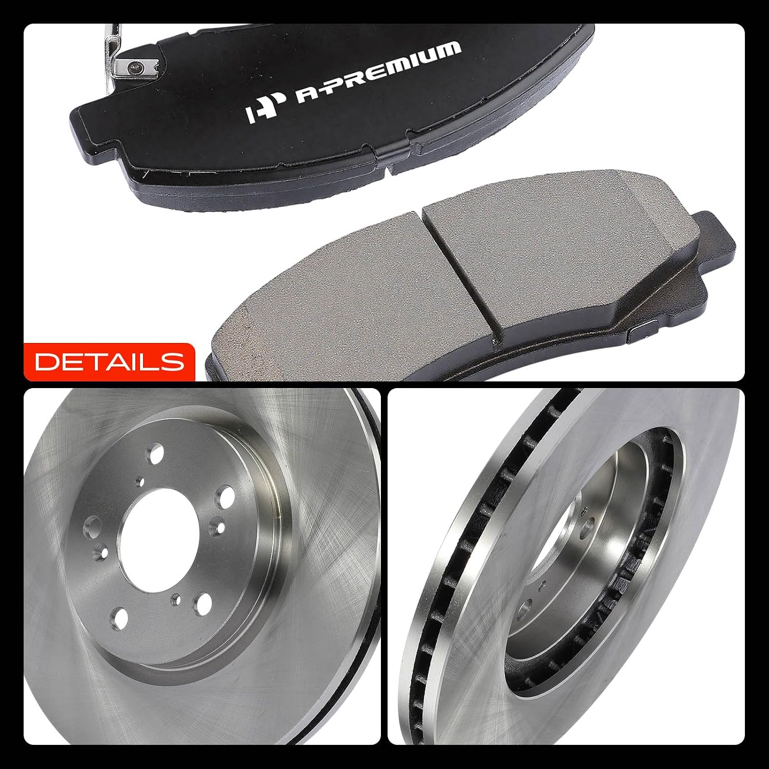 A-Premium 12.59 inch (319.7mm) Front Vented Disc Brake Rotors + Ceramic Pads Kit Compatible with Select Honda Model - Ridgeline 2006 2007 2008 2009 2010 2011, V6 3.5L, 6-PC Set
