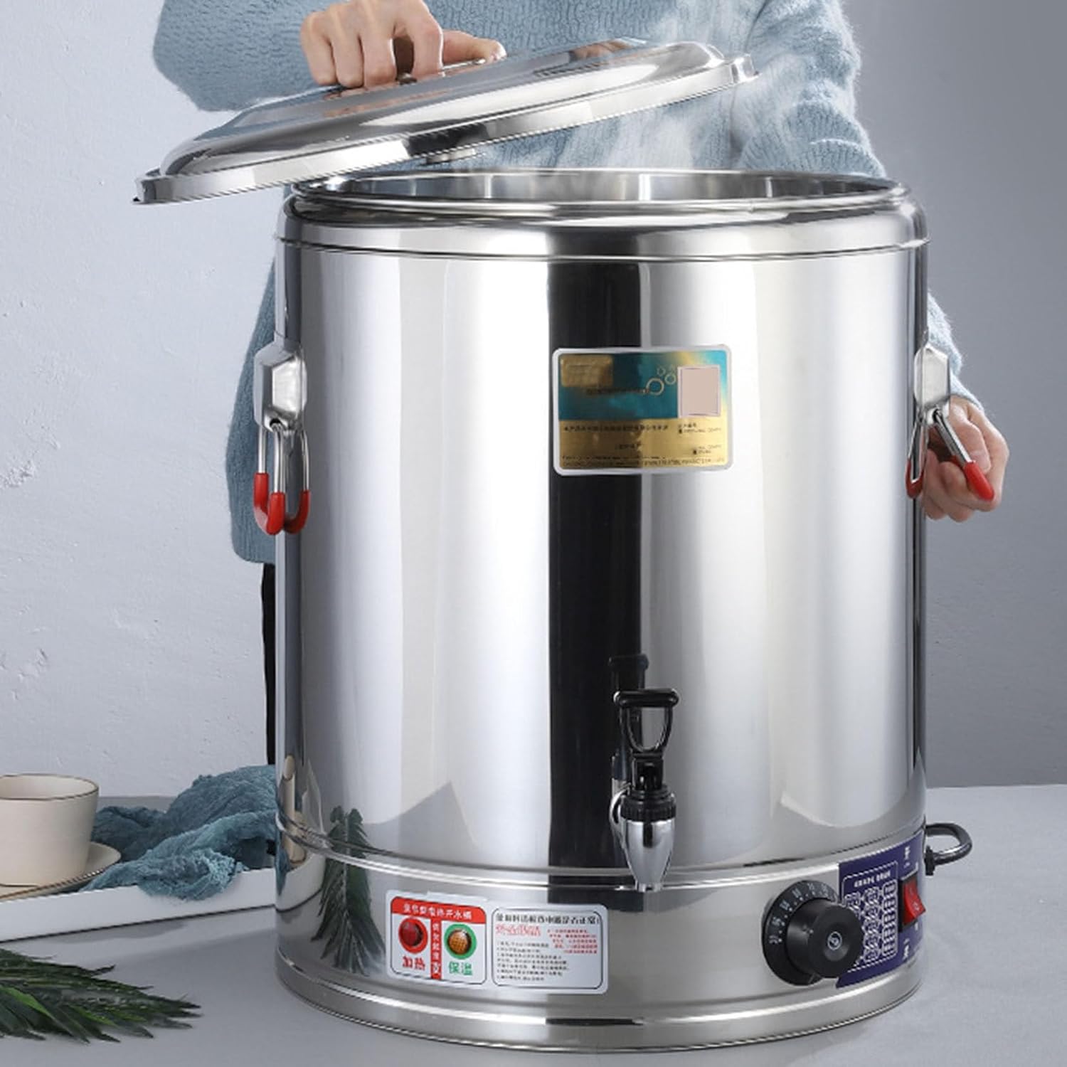 20-50L Litre Electric Stainless Steel Catering Hot Water Boiler Tea Urn Commercial With Temperature Adjustment, Stainless Steel Water Boilers Kettle(40l)