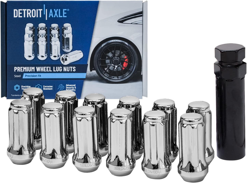 Detroit Axle - Front Brake Kit for Chevrolet GMC Silverado Sierra 1500 Tahoe Yukon Escalade Drilled & Slotted Disc Brake Rotors Ceramic Brake Pads Lug Nuts w/key Replacement : 12.99' inch Rotor