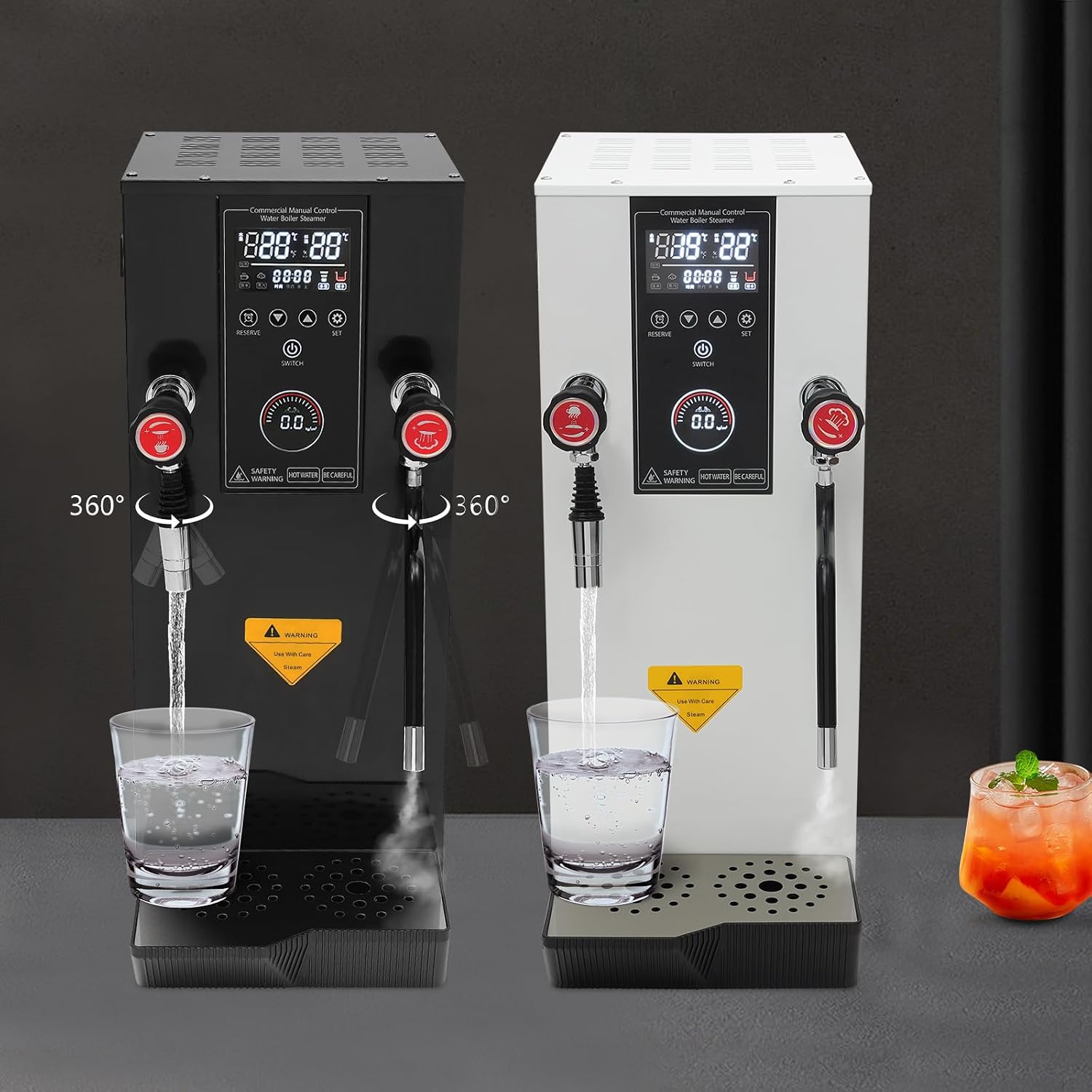 12L White Steam Hot Water Dispenser, 110 V US Plug, LCD Count-Down Timer 1-12 h, 304 Steel Inner Tank, Swing Tap Spout, Counter Top, Auto Re-Boil & Dry-Boil Cut-Off, LED Temp Display, Home Use