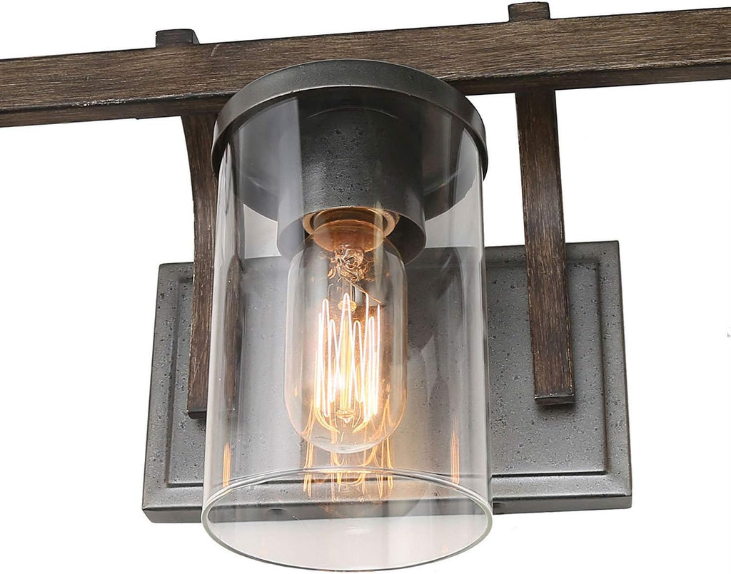 LALUZ Bathroom Vanity Light Fixtures, 3-Light Farmhouse Vanity Light with Clear Glass Shades, Faux Wood, 20'' L x 6.3'' W x 8.7'' H