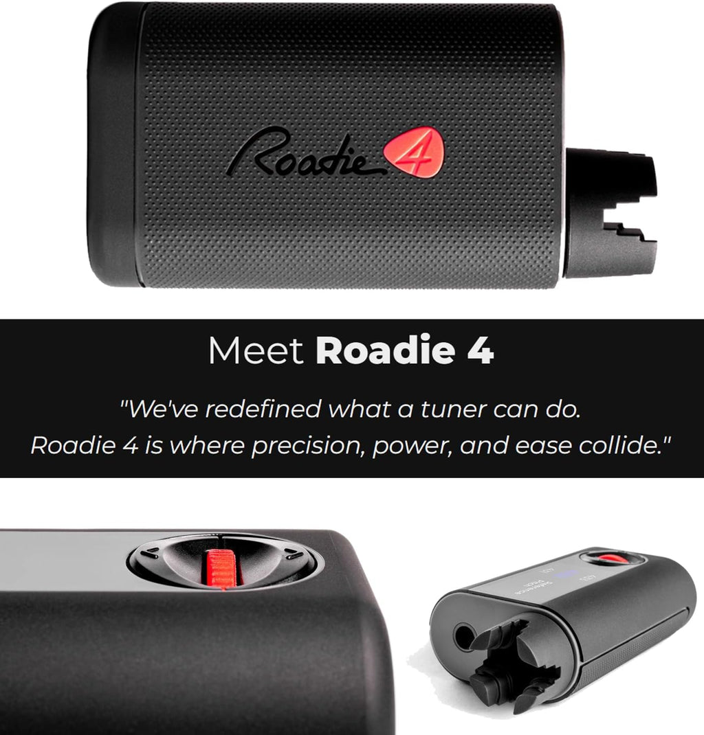 Roadie 4 Smart Automatic Guitar & Ukulele Tuner | 150+ Preset Tunings for Acoustic, Electric, 12-String Guitars, Banjo, Mandolin with Built-in Metronome, String Winder and Signature Power Bundle