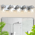 Bathroom Light Fixtures, 5-Light Bathroom Vanity Lights Over Mirror, Polished Chrome Vanity Lights with Glass Shade, 31' Modern Wall Sconce for Cabinet Porch Bedroom, Hallway E26