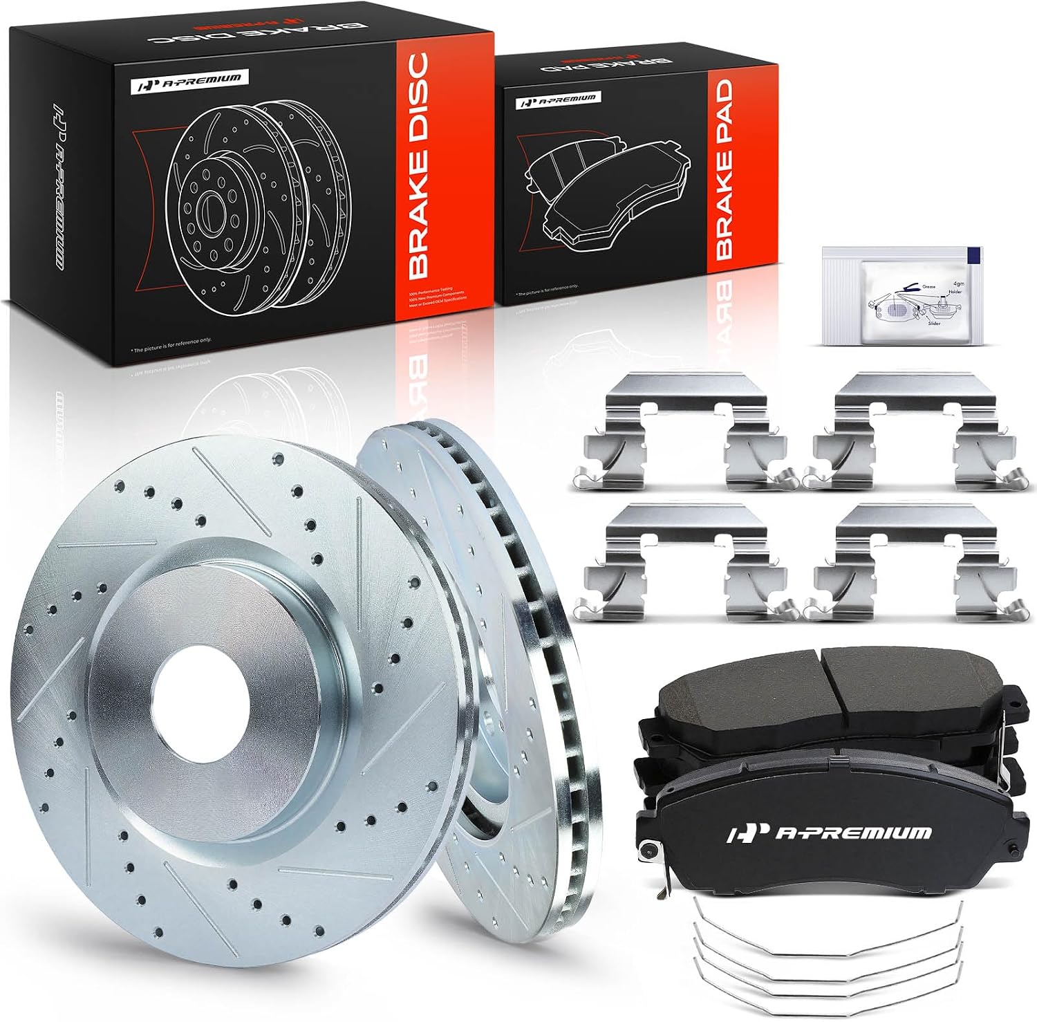 A-Premium 12.60 inch (320mm) Front Drilled and Slotted Disc Brake Rotors + Ceramic Pads Kit Compatible with Select Honda Models - Odyssey 2011 2012 2013 2014, 6-PC Set