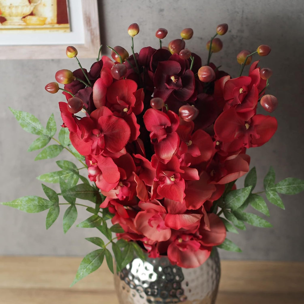 Hosley Set of 144 Bulk Pack Farmhouse Orchid Phalaenopsis Artificial Flowers 28' Long - Burgandy. Great for Use Vases, for Home, Wedding, Spa & Special Occasions