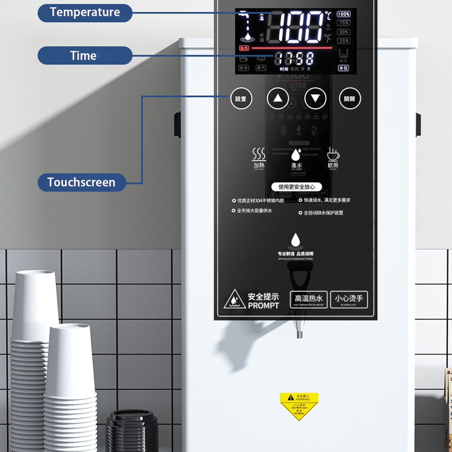 Commercial Step-Heating Hot Water Dispenser 50L/H 60L/H 80L/H Electric Water Boiler Machine,Wall-Mounted Combination Kettle for Milk Tea Shops Restaurants Black-50L