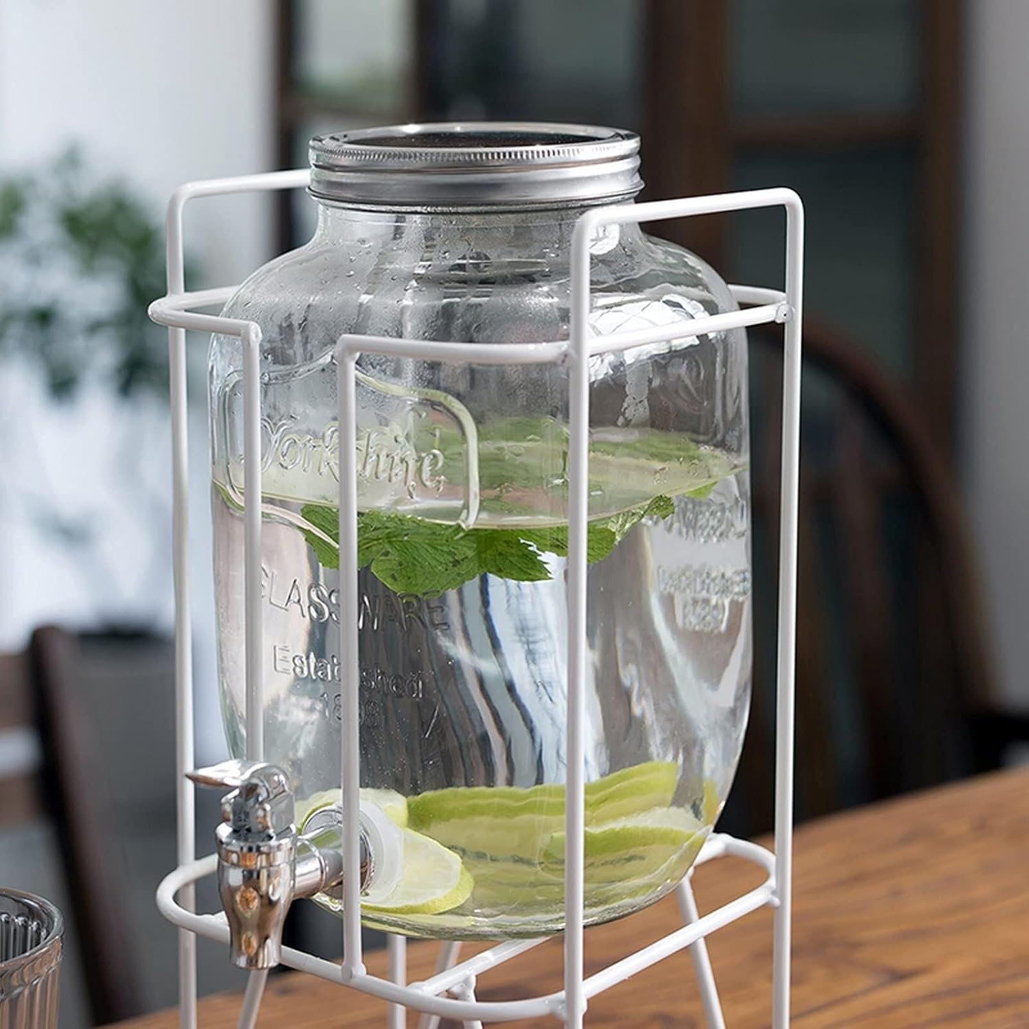 135 Oz Glass Water Pitcher With Faucet & Base – Large Capacity Beverage Dispenser For Iced Tea, Juice, And More