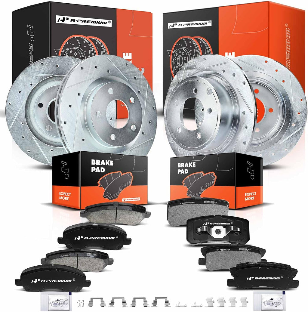 A-Premium Front and Rear Brake Rotors + Ceramic Pads Kit Compatible with Select Chrysler, Dodge, Jeep and Mitsubishi Models-200, Sebring, Compass, Lancer, Avenger, Patriot, Outlander, Outlander Sport