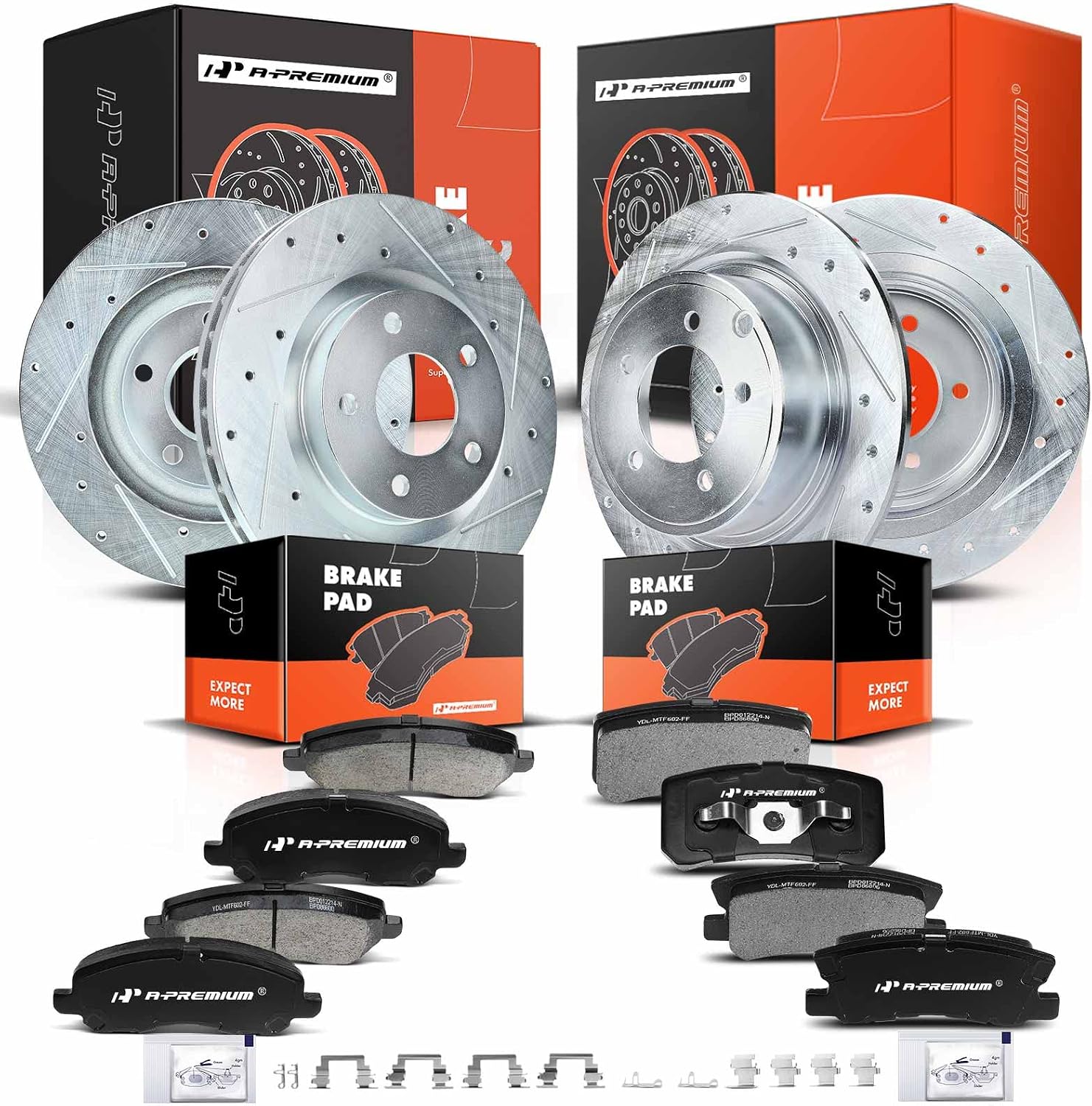 A-Premium Front and Rear Brake Rotors + Ceramic Pads Kit Compatible with Select Chrysler, Dodge, Jeep and Mitsubishi Models-200, Sebring, Compass, Lancer, Avenger, Patriot, Outlander, Outlander Sport