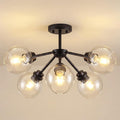 6-Light Semi Flush Mount Ceiling Light, 22' Modern Light Fixtures Ceiling Mount with Globe Clear Glass Shade, Matte Black Light Fixtures for Kitchen Entryway Bedroom, SM195-MB-6