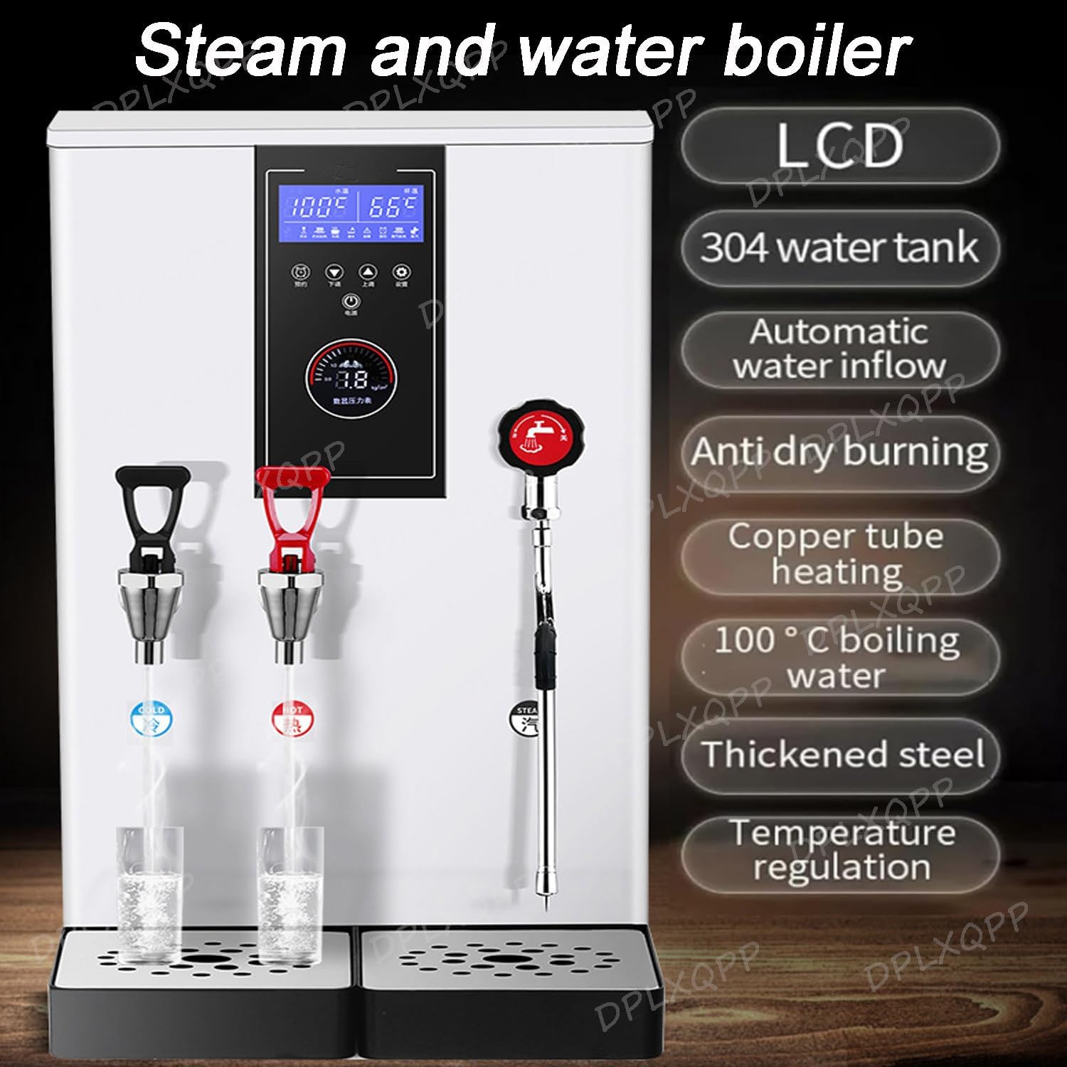 Commercial Grade Milk Frother and Hot Water Dispenser,304 Stainless Steel Inner Tank,Auto Pressure Relief,Anti-Scald Handles,LED Temperature Display,50l/H High Efficiency for Professional Use Silver