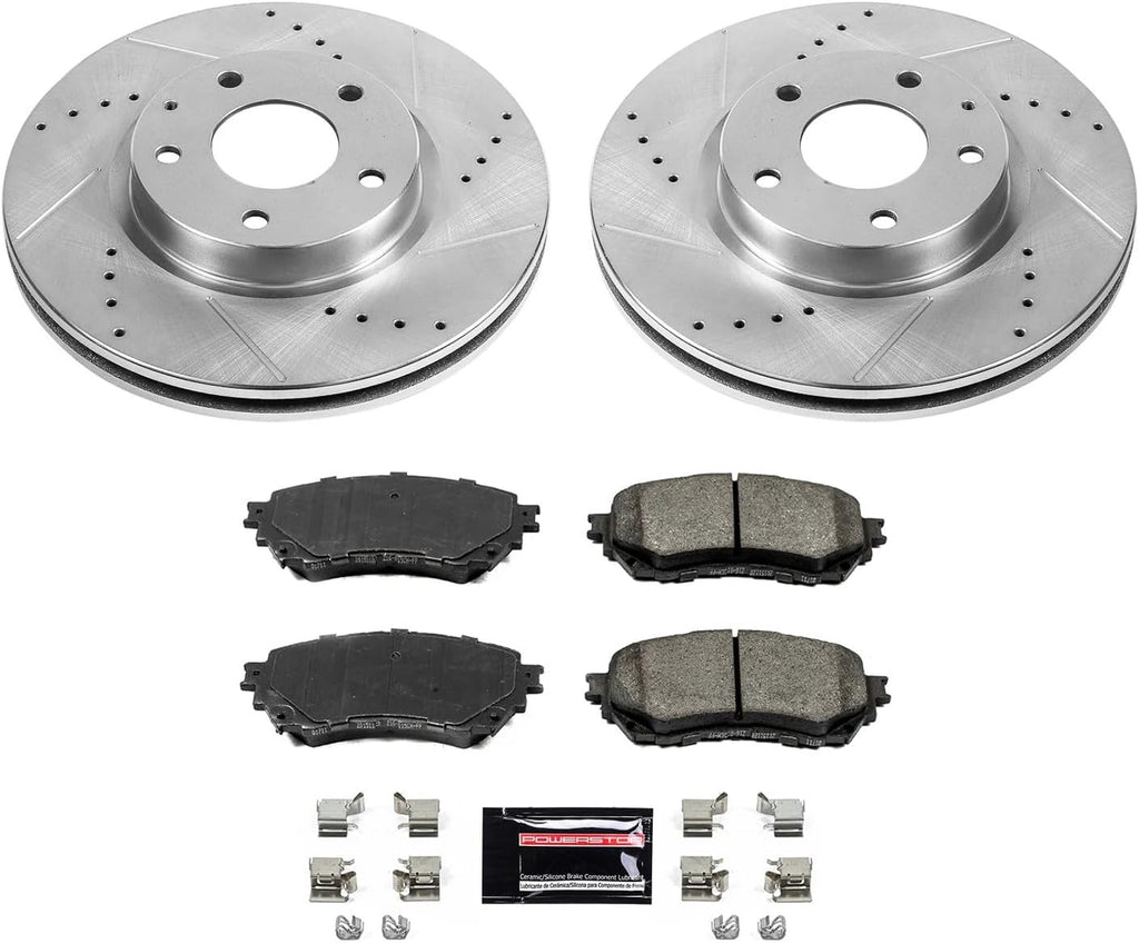 PowerStop Front Brake Kit for Mazda 6 2014-18 - Drilled and Slotted Disc Rotors with Carbon-Fiber Ceramic Brake Pads Replacement, K6968