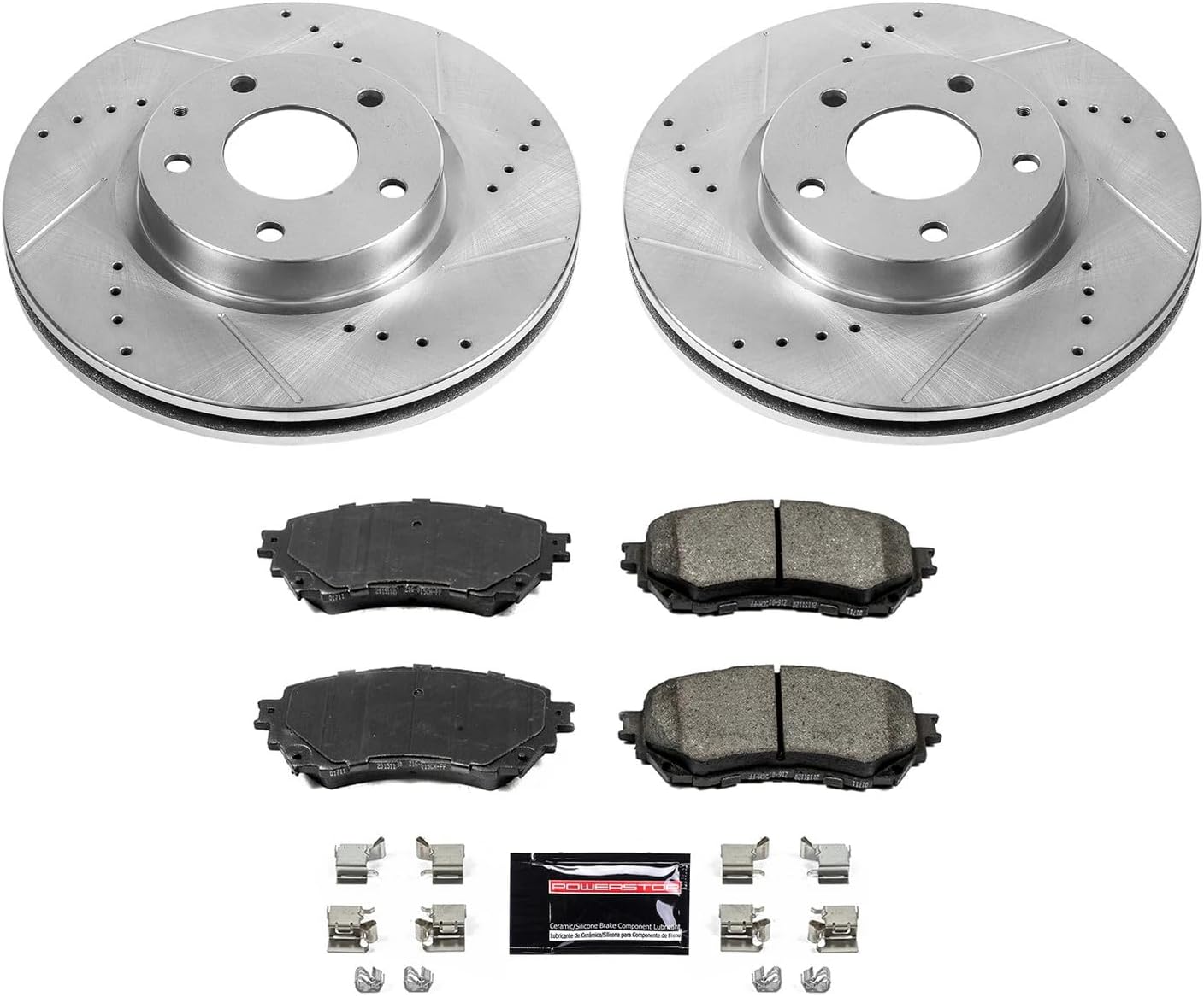 PowerStop Front Brake Kit for Mazda 6 2014-18 - Drilled and Slotted Disc Rotors with Carbon-Fiber Ceramic Brake Pads Replacement, K6968