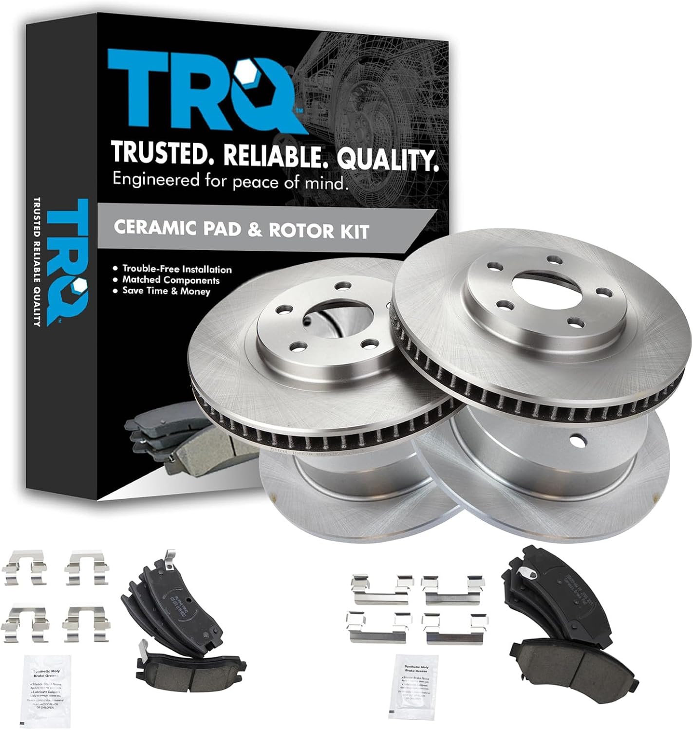 TRQ Front and Rear Brake Pad and Rotor Set Ceramic Compatible with 2000-2005 Chevrolet Impala 2000-2005 Monte Carlo 1998-1999 Oldsmobile Intrigue