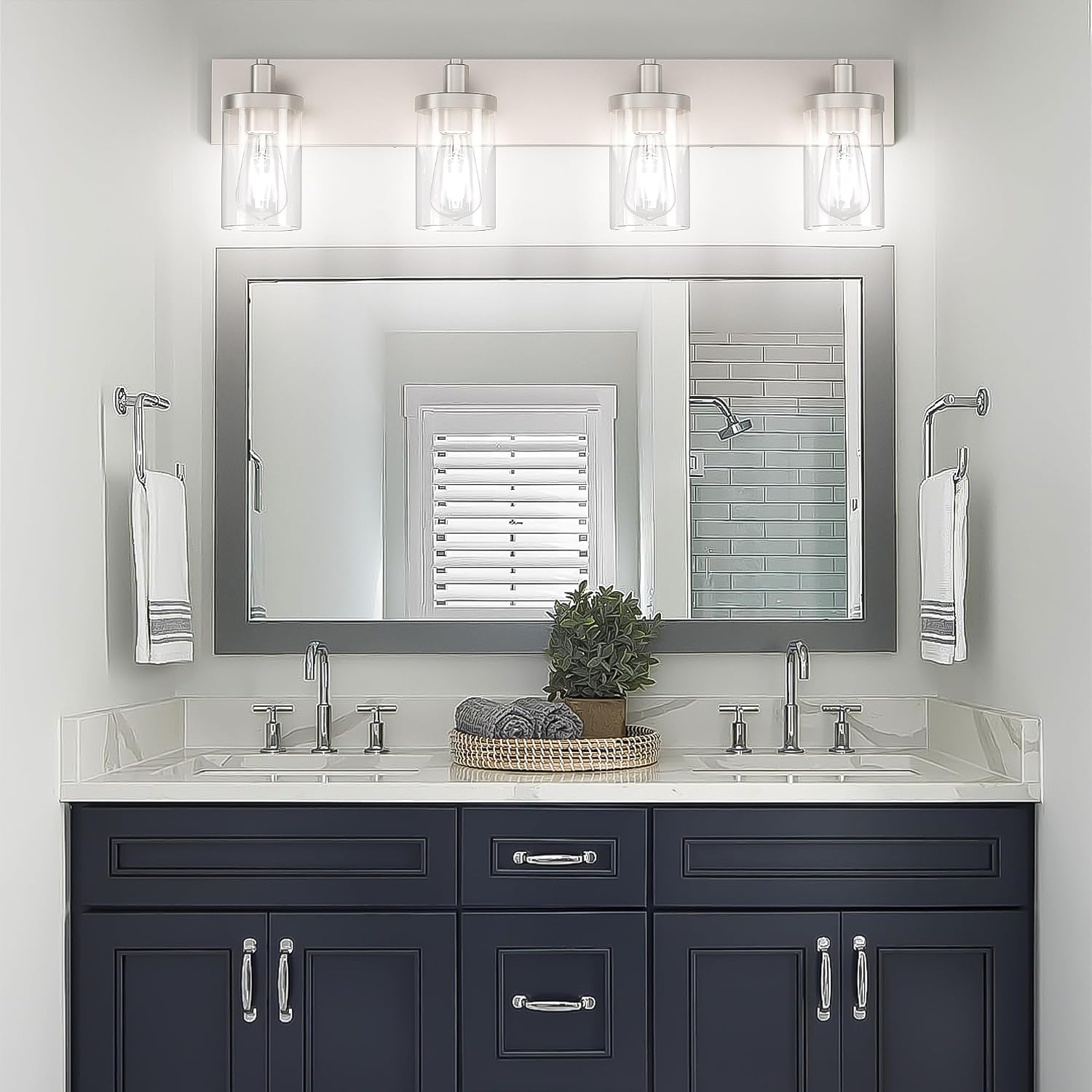 Aipsun Brushed Nickel Bathroom Light Fixtures 4 Lights Vanity Light for Bathroom Lighting Fixtures Over Mirror(Exclude Bulb)