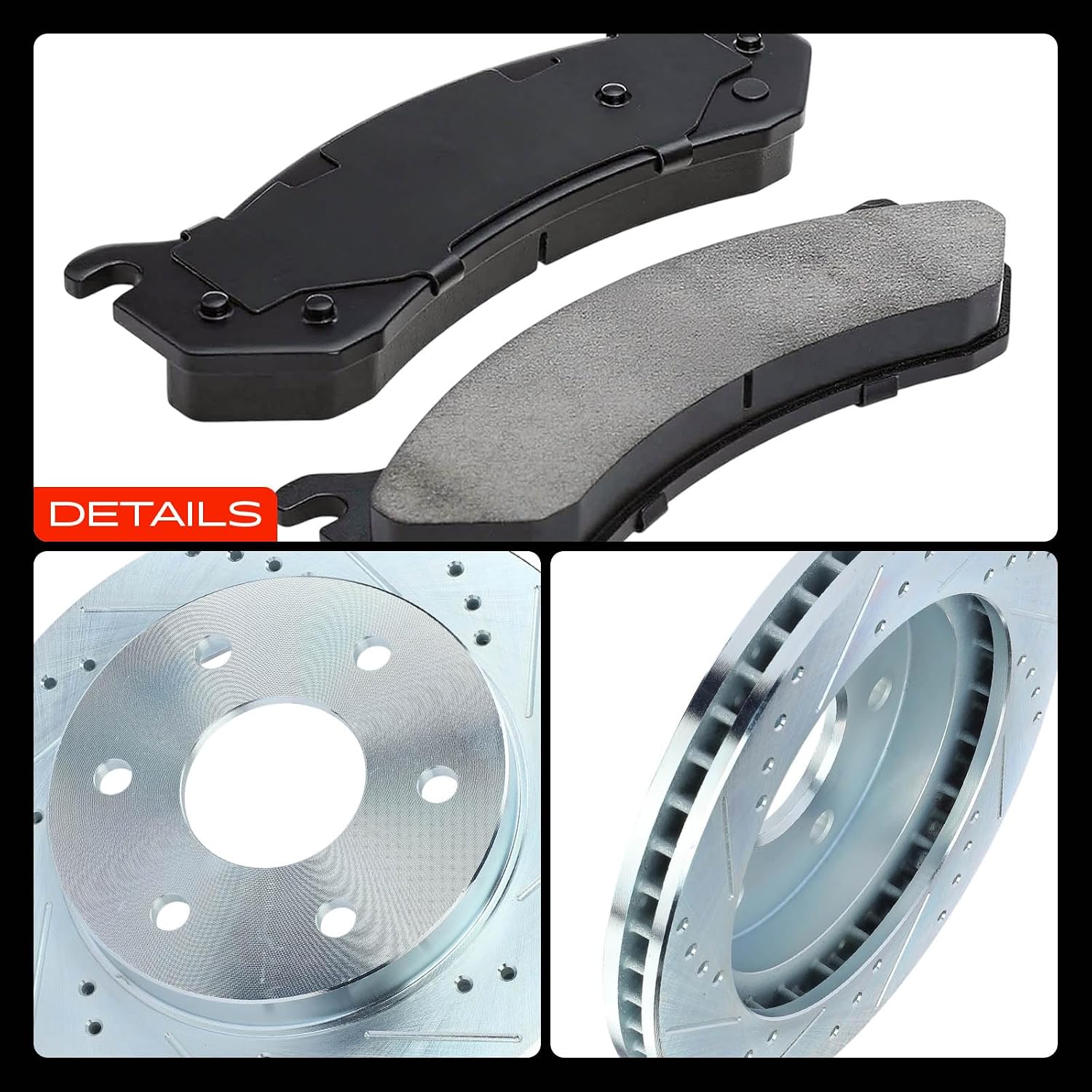 A-Premium 12.00 inch (304.70mm) Front Drilled and Slotted Disc Brake Rotors + Ceramic Pads Kit Compatible with Cadillac, Chevy & GMC Models - Escalade, Avalanche, Express, Silverado, Suburban, Tahoe