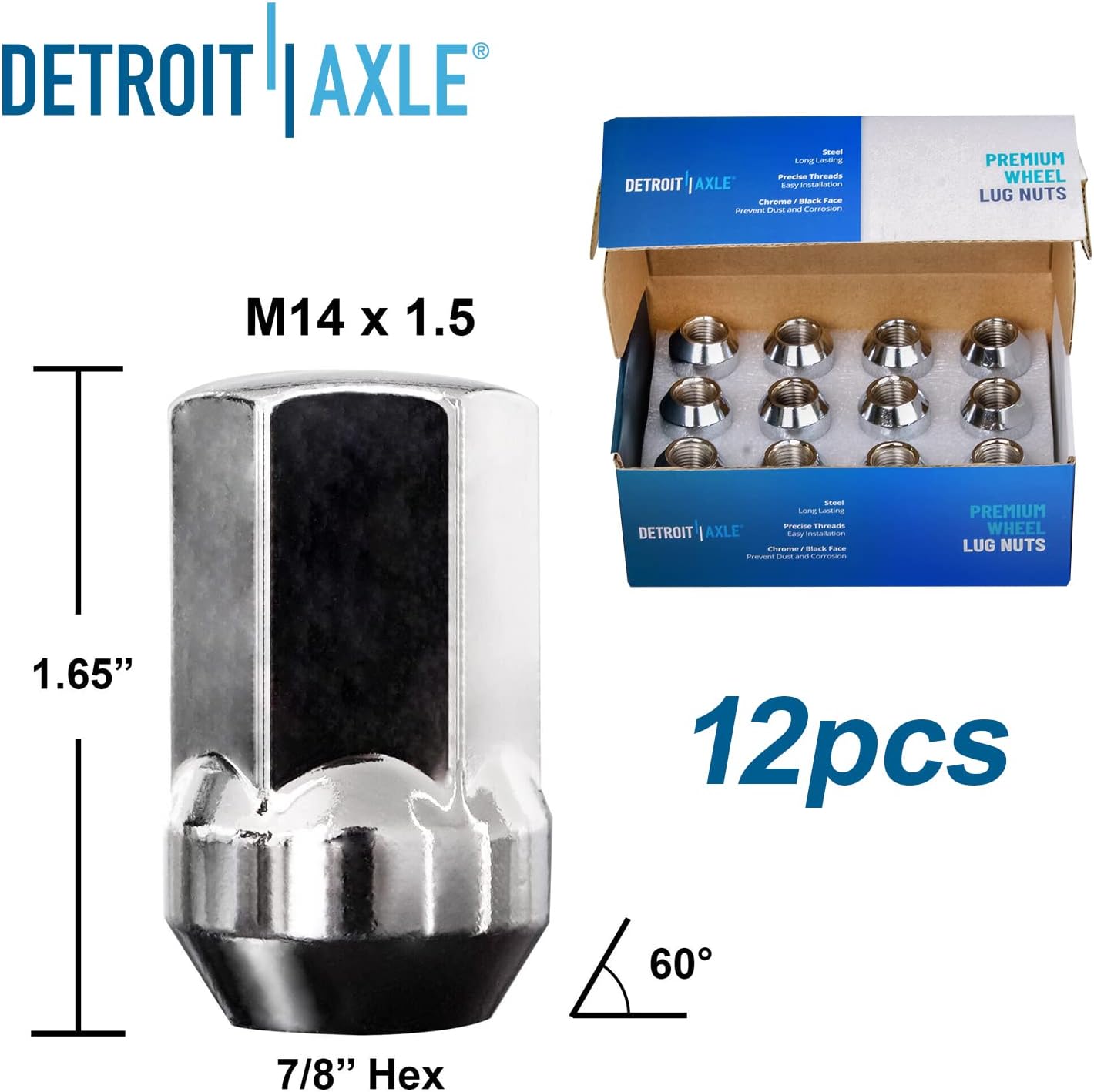 Detroit Axle - Front Drilled & Slotted Rotors Brake Pads w/12pc Wheel Lug Nuts Replacement for 2012-2018 Ram 1500 5-Lugs - 6pc Set