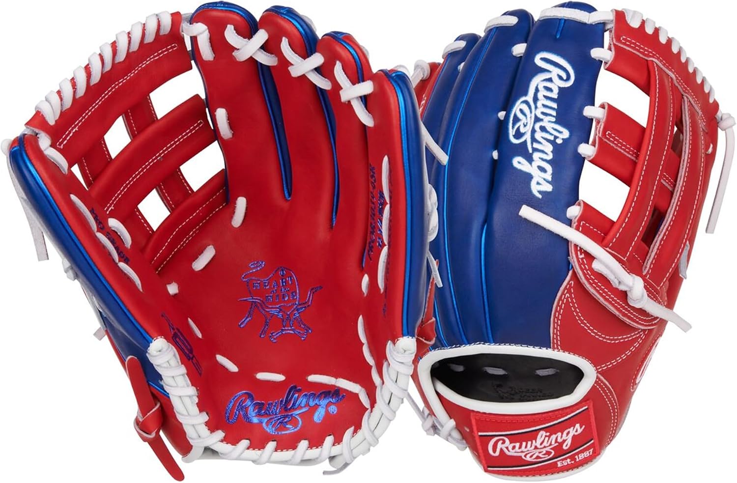 Rawlings Heart of The Hide R303 Outfield Baseball Glove 12.75 Scarlet Royal Right Hand Throw Standard Fit