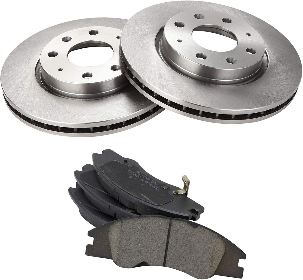 TRQ Front Ceramic Brake Pad and Rotor Set Compatible with 2005-2009 Kia Spectra 2005-2009 Kia Spectra5 2004 Spectra L4 2.0L