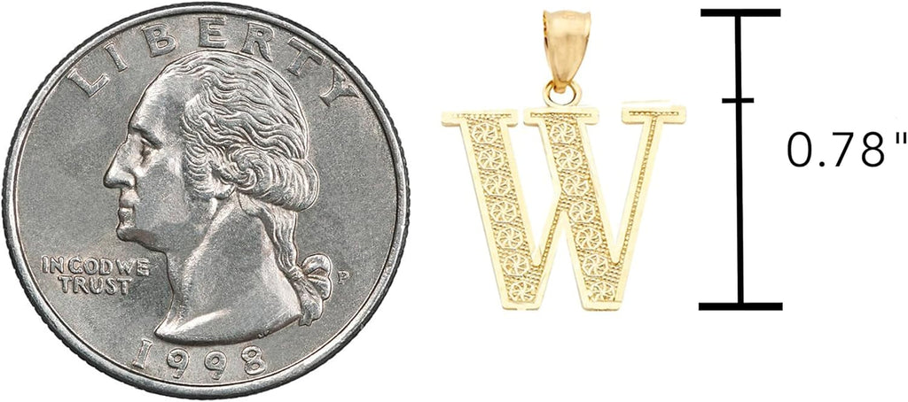 LoveBling 10K Yellow Gold Diamond Cut A to Z Alphabet Initial Letter Charm Necklace Pendant (Small Size)