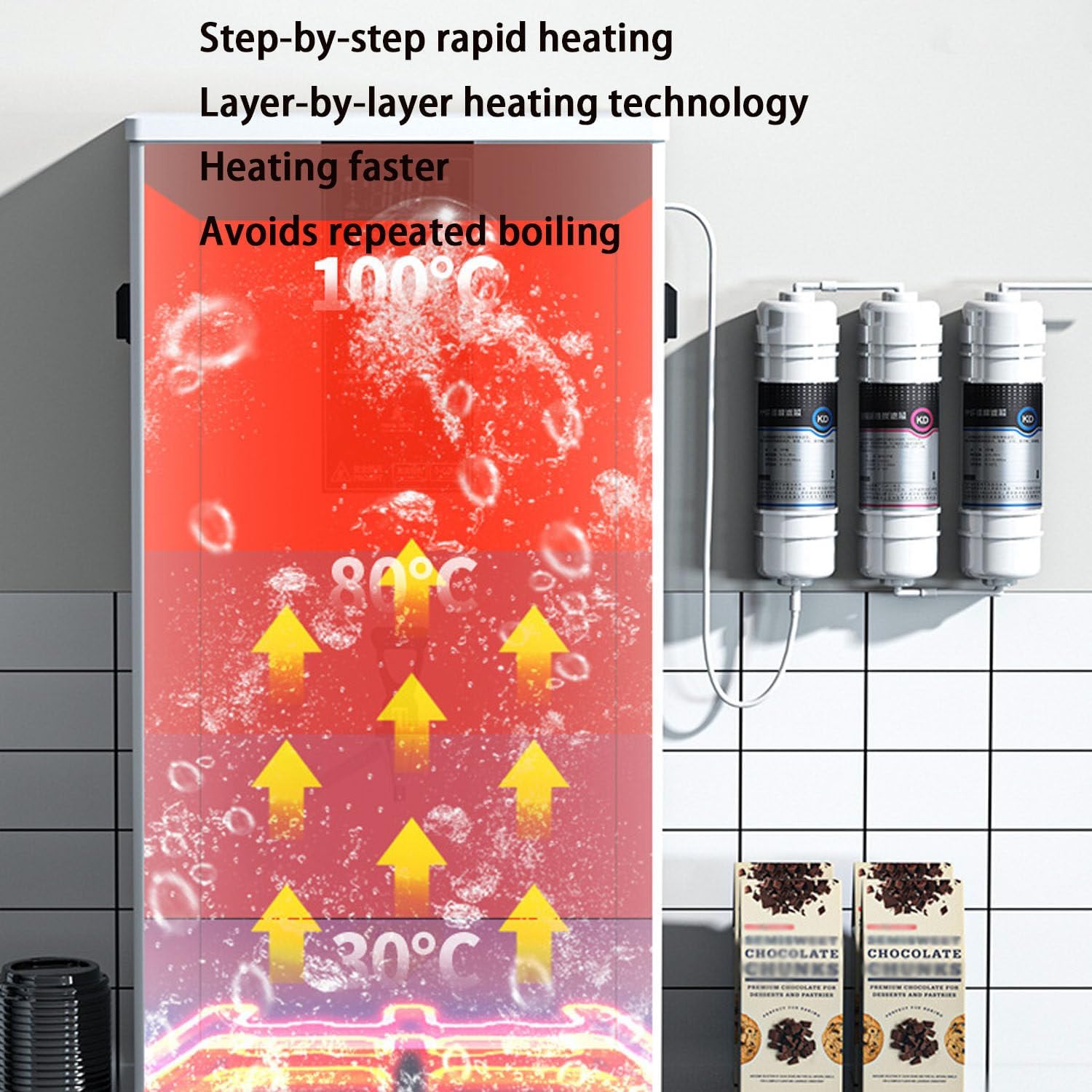 Instant Heating Hot Water Dispenser Automatic Wall-Mounted Boiler with Intelligent Control Panel,Filter and Faucet,Energy Efficient for Home,Office White-60L