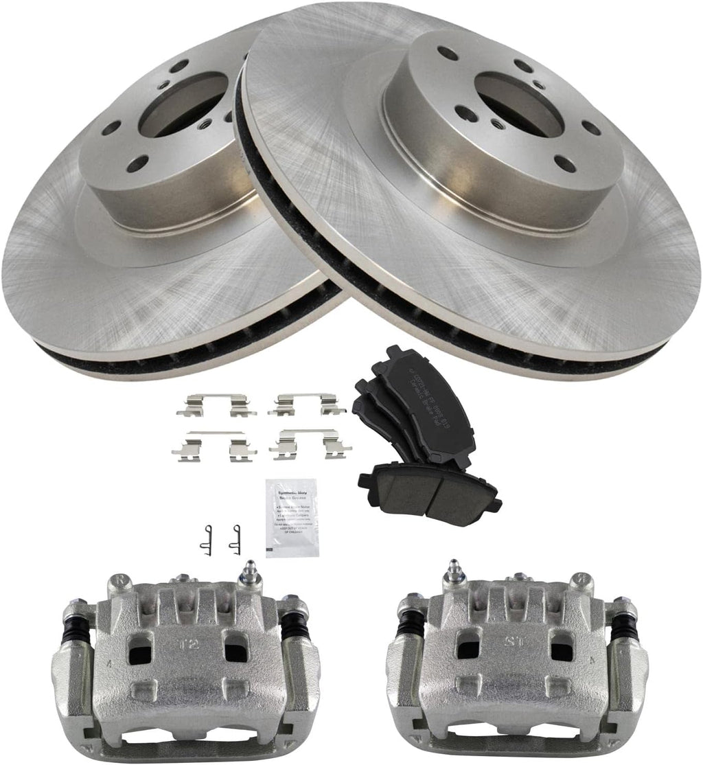 TRQ Front Brake Pad and Rotor Set Ceramic Vented Rotors Calipers Compatible with 2003 Subaru Impreza 2002 Legacy
