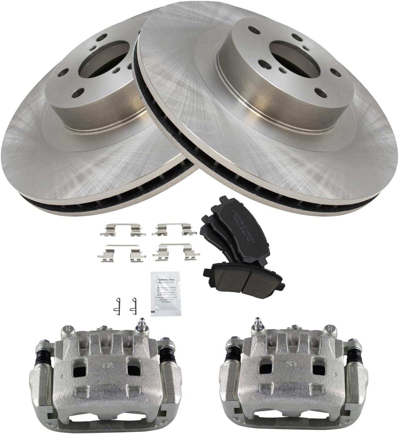 TRQ Front Brake Pad and Rotor Set Ceramic Vented Rotors Calipers Compatible with 2003 Subaru Impreza 2002 Legacy